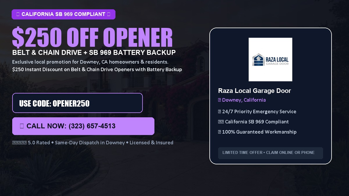 $250 OFF Smart Garage Door Opener Installation (Belt & Chain Drive with California SB 969 Battery Backup) in Downey, CA
