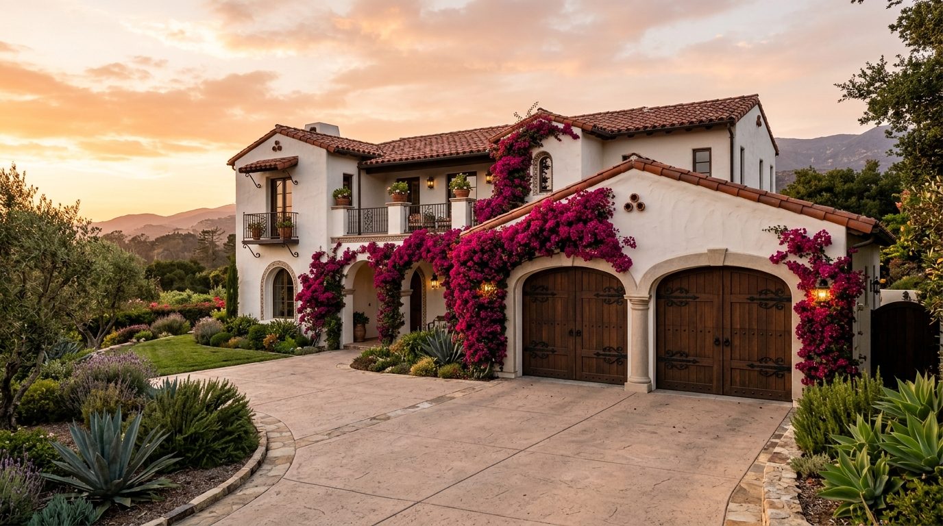 Raza Local Garage Door Exterior Closed Garage Door at Twilight